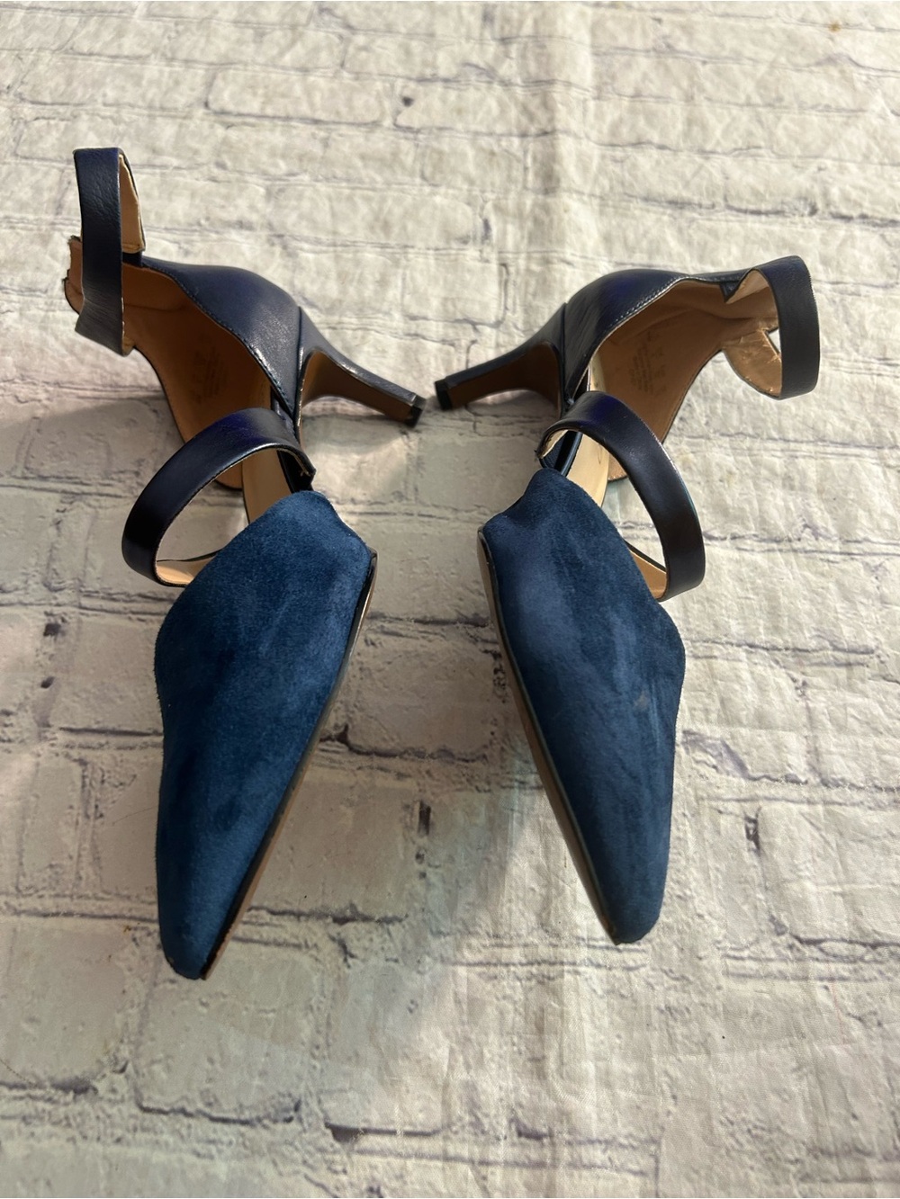 FRANCO SARTO DAVEY NAVY BLUE SUEDE ZIP BACK TWO STRAPS PUMPS WOMEN’S SIZE 8M - Picture 16 of 16